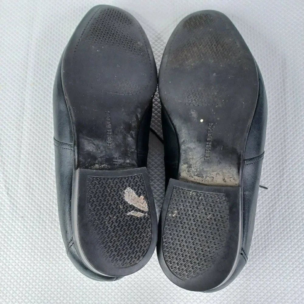 Hermes Men's Leather Cap Toe Dress Shoes Black Size EU 44 US 11 Made in Italy